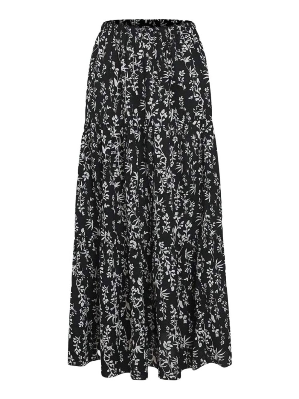 Cottagecore Floral Leaves Black White Midi Maxi Skirt M-L